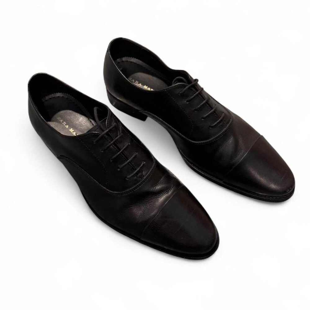 Zara black genuine leather lace up shoes